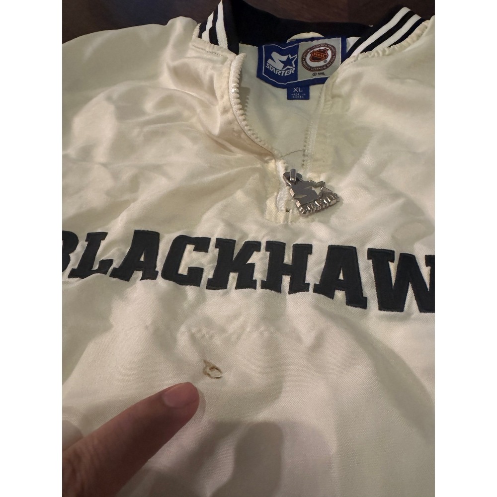 Vintage Starter Chicago Blackhawks NHL Quarter Zip Windbreaker Jacket White XL | - Picture 6 of 8